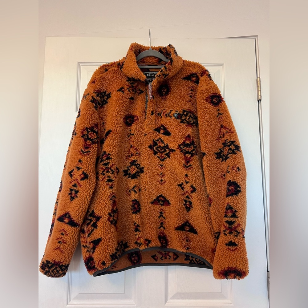 True Grit Orange Patterned Zip Up Sweater XL